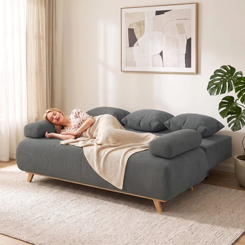 Divano letto 3 posti con contenitore e schienale regolabile; 188x140 cm; grigio