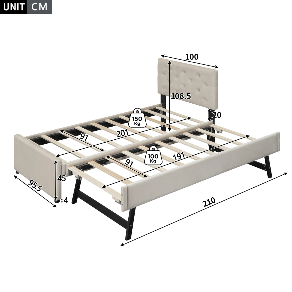 letto imbottito velluto beige 90 x 200 cm