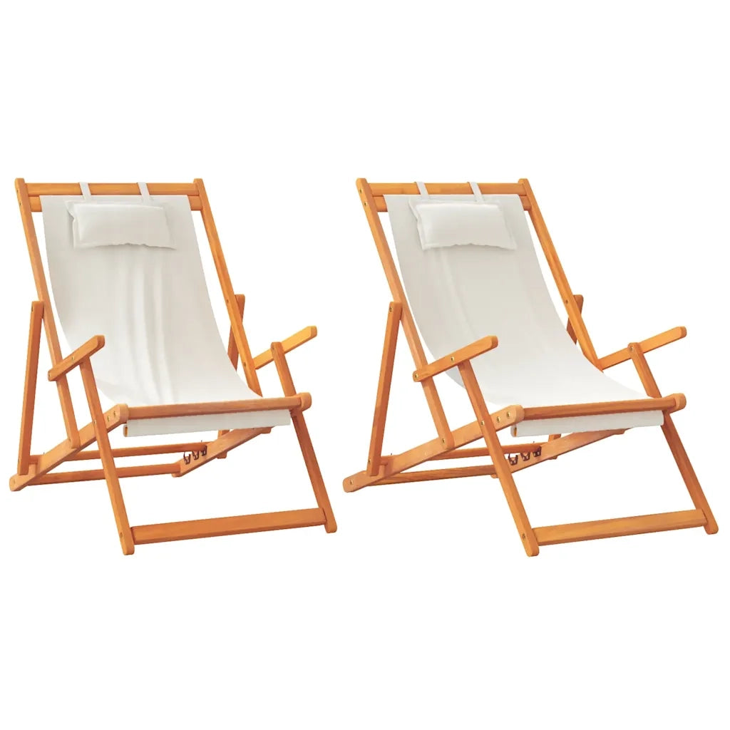 Sedie da Spiaggia Pieghevoli 2 pz Crema in Tessuto 3214484