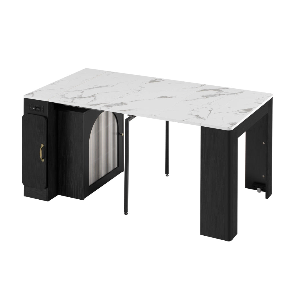 Tavolo da pranzo allungabile con isola cucina; LED; USB Type-C; bianco e nero