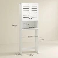 Mobile Sopra WC con Armadietto a 2 Ante e Ripiano Aperto, in Legno Bianco, 67x31.5x190 cm