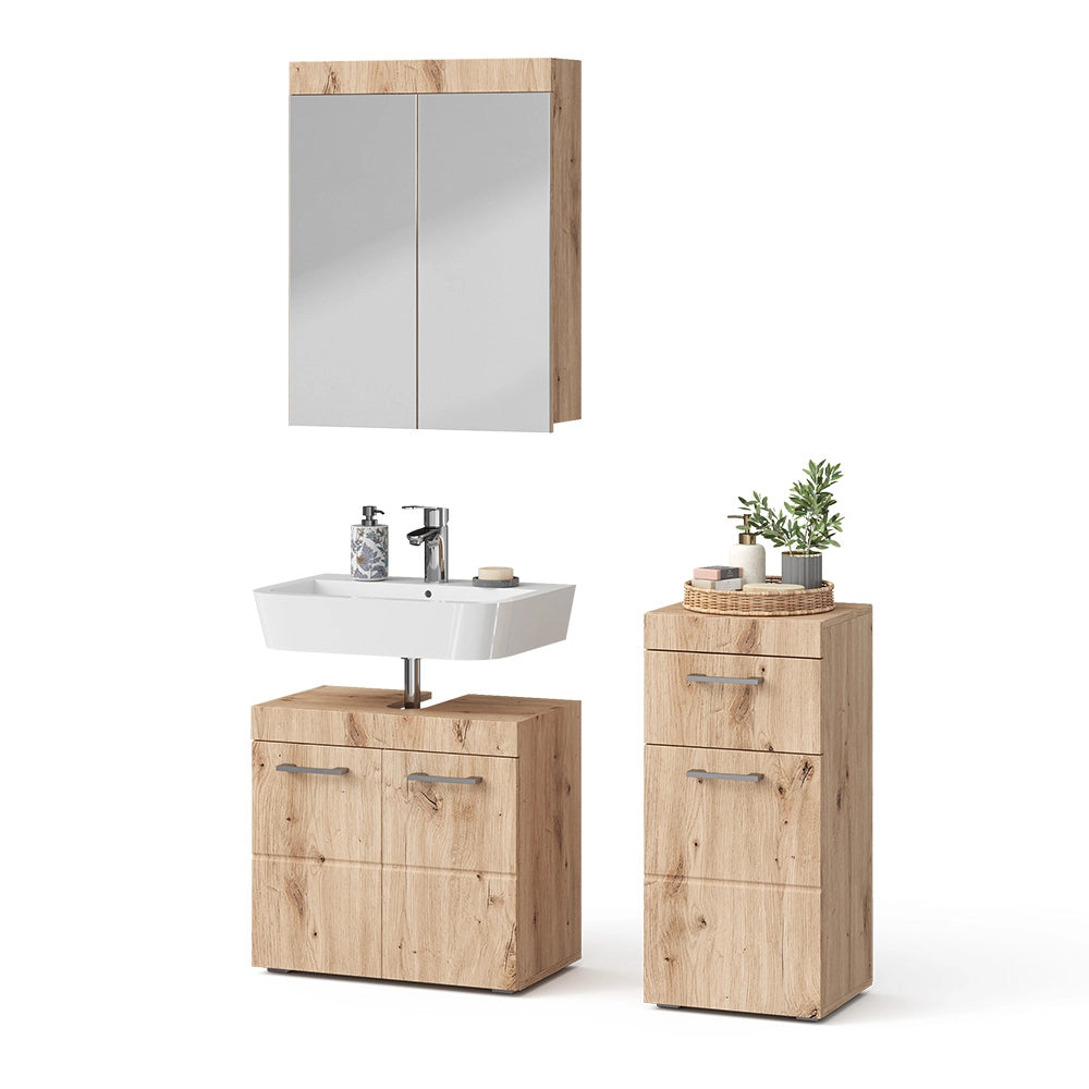 Vicco Set mobili bagno Quercia Wotan 3 parti, con armadio midi
