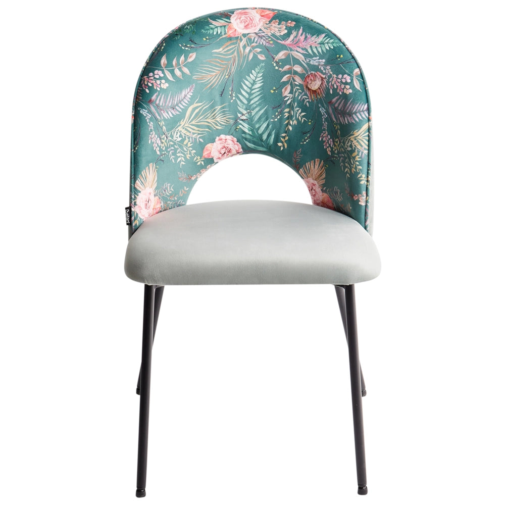 Set di 2 sedie da pranzo tappezzeria in velluto verde motivo floreale gambe nere glamour retrò