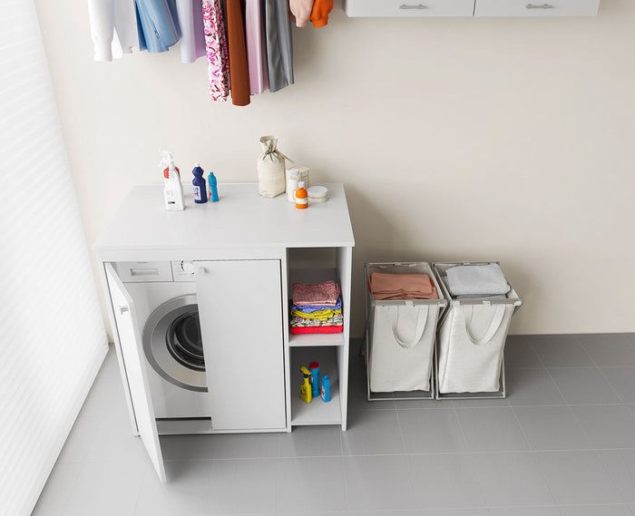 Coprilavatrice da Esterno in PVC 95x60x94 cm 2 Ante con Ripiani Laterali Laundry Bianco