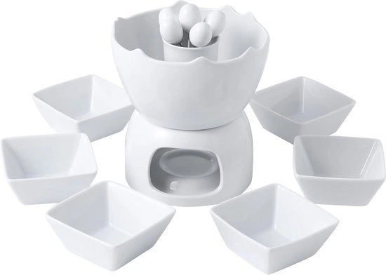 Set di fonduta in ceramica da 14 pezzi, set di fonduta con 6 scodelle da fonduta e 6 forchette da fonduta per 6 persone