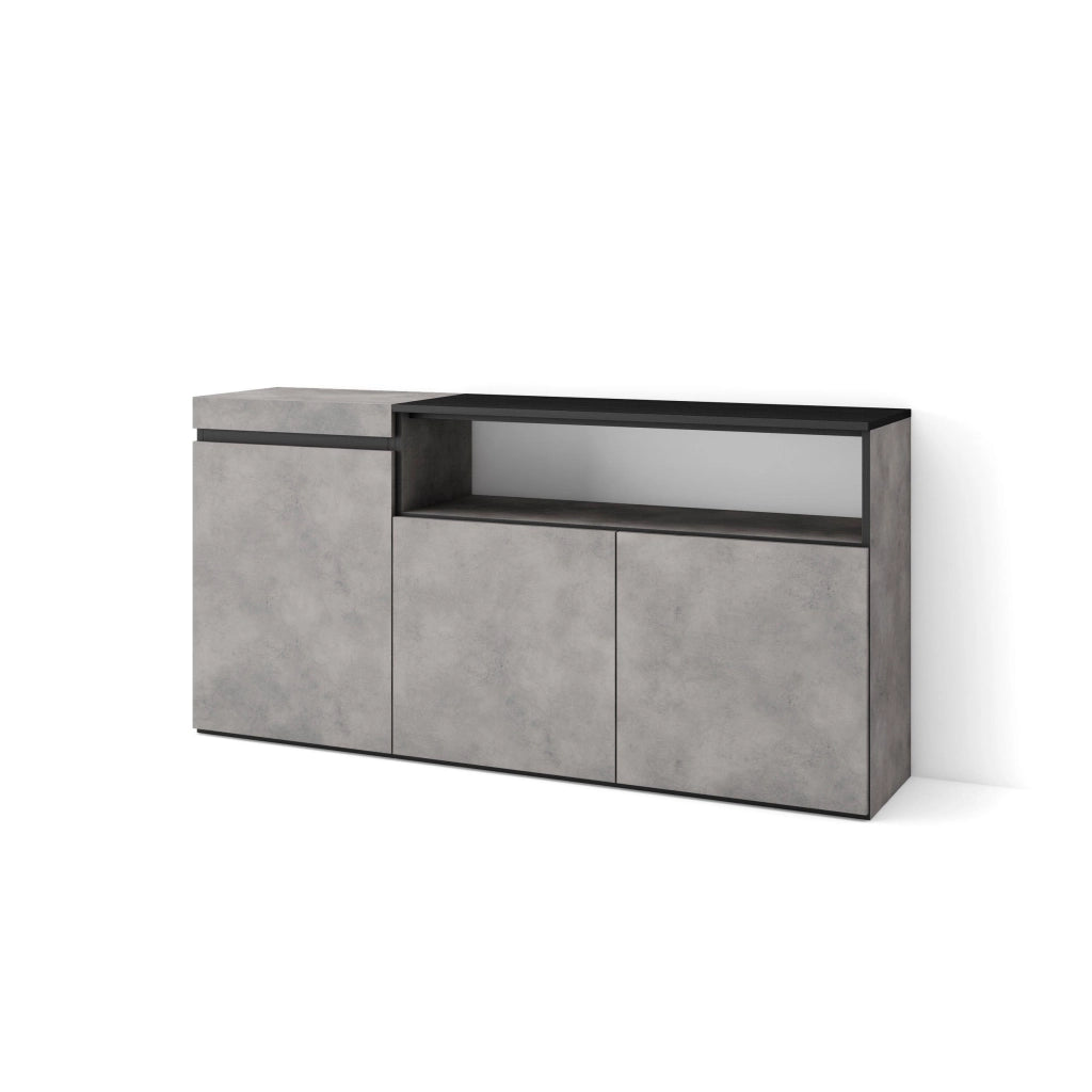 Credenza, Mobile, 150x35x75cm, 3 Porte, grande stoccaggio, grigio cemento RF2496