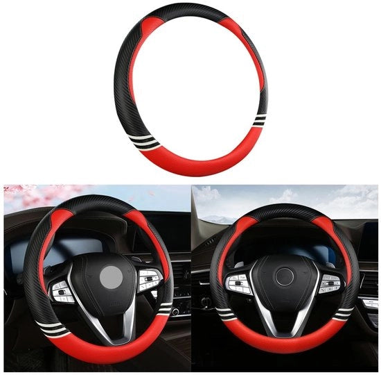 Cuscino per volante adattabile - Dimensione universale 38 cm - Accessori auto - In fibra di carbonio - Impermeabile - Antiscivolo - Disegno gatto - Copertura per volante