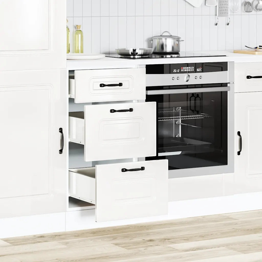 Mobiletto da cucina-Armadio da cucina "Kalmar" Bianco lucido in legno ingegnerizzato 586894