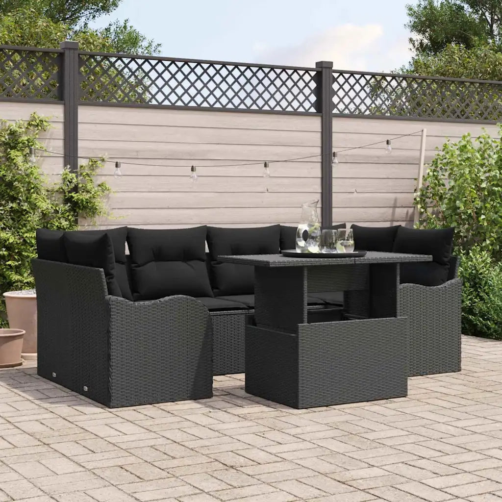 Set Divano da Giardino con cuscino 7 pcs Nero Poly Rattan 3348399