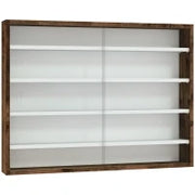 Bacheca Portaoggetti a 4 Ripiani Regolabili, Vetrina a Muro in Vetro e Legno, 80x9.5x60 cm, Marrone