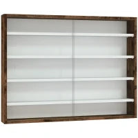 Bacheca Portaoggetti a 4 Ripiani Regolabili, Vetrina a Muro in Vetro e Legno, 80x9.5x60 cm, Marrone