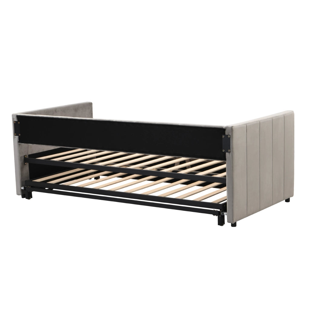 DESMIU Letto estraibile 90 × 200 cm e 180 × 200 cm 1 posto con rete, senza materasso, in velluto grigio