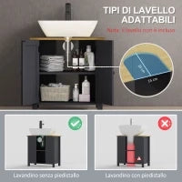 kleankin Mobile Sottolavabo in Truciolato e MDF a 2 Ante con Ripiano Interno Regolabile, 60x30x60 cm, Grigio
