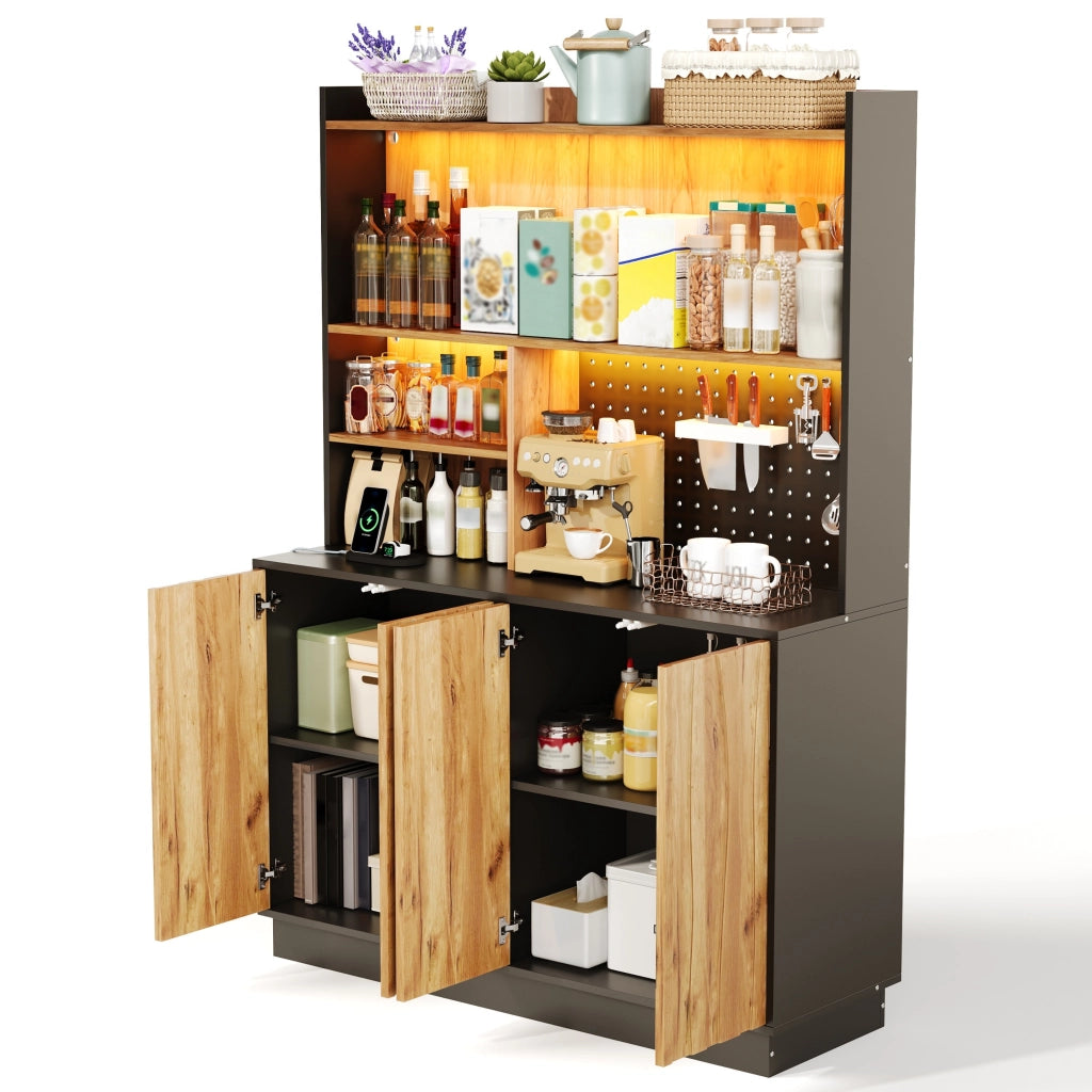Mobile da cucina con LED RGB e prese integrate; 120x43x160 cm; MDF naturale e nero