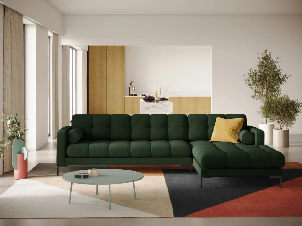Cosmopolitan Design - Divano angolare destro "Bali" 5 posti in tessuto strutturato verde scuro 