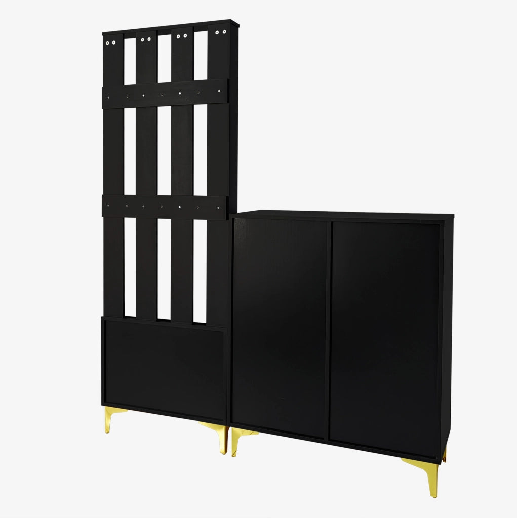Set Appendiabiti con Panca Porta Scarpe e Cuscino, Armadietto con Cassetti e Ante Nero