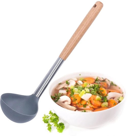 Spazzola per cucchiai in silicone con maniglia in legno - resistente alle graffi - leggero - presa antiscivente - cucchiaio da cucina e servizio