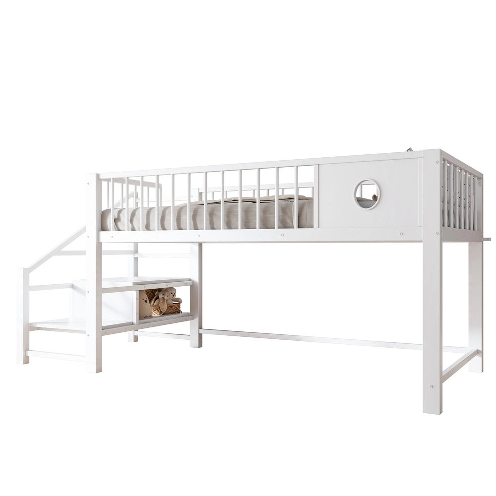 Letto a Soppalco Basso per Bambini con Scala Contenitore ¨C Xylo ¨C Metallo Bianco 90x200