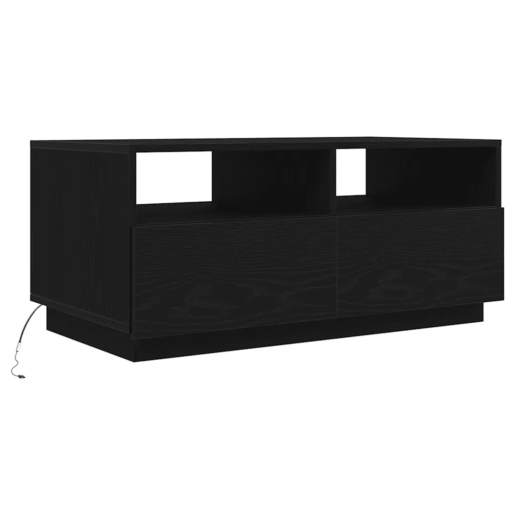 Tavolino da Soggiorno con Luci LED Rovere Nero 90x49x40 cm 862254