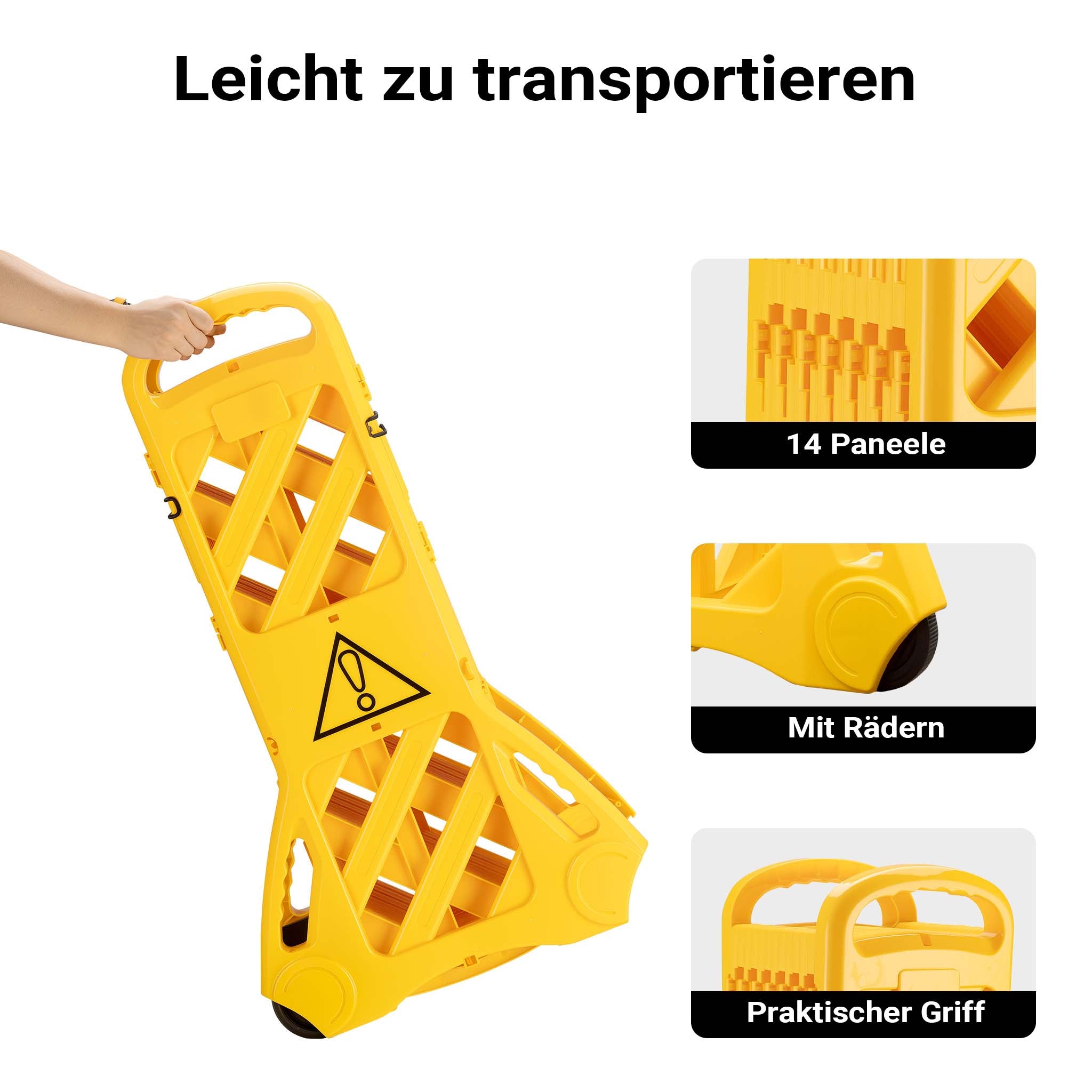 Barriera mobile portatile, barriera pieghevole 60 x 32 x 101 cm, recinzione estensibile fino a 3,9 m con ruote e maniglie, barriera in PE robusto