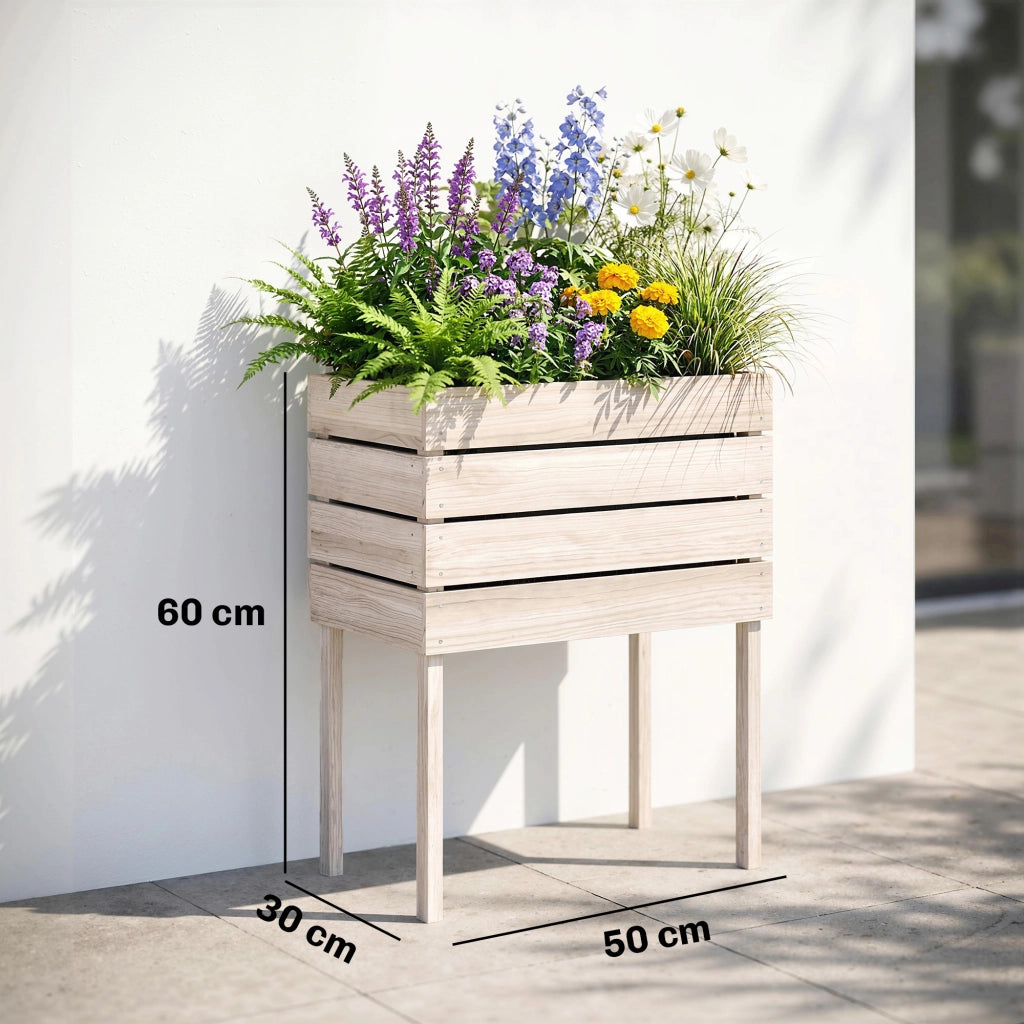 Letto per Orto Rialzato con Vasi ¨C Zephmum ¨C Legno Naturale 50x30x60cm