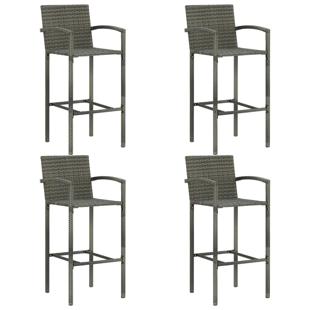 Set bar da giardino 5 pezzi con braccioli in resina intrecciata grigia 02_0014485