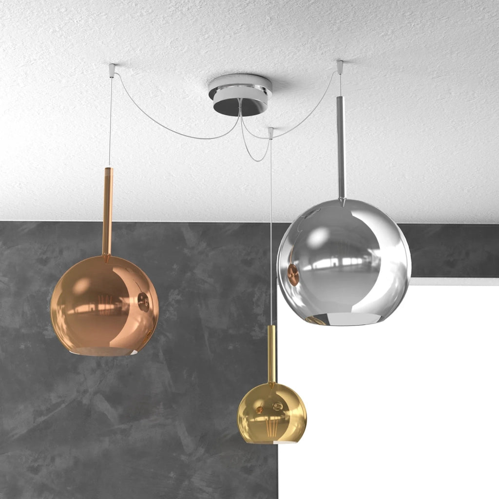 Lampadario Contemporaneo Future Metallo Cromo Vetro Multicolor 3 Luci E27