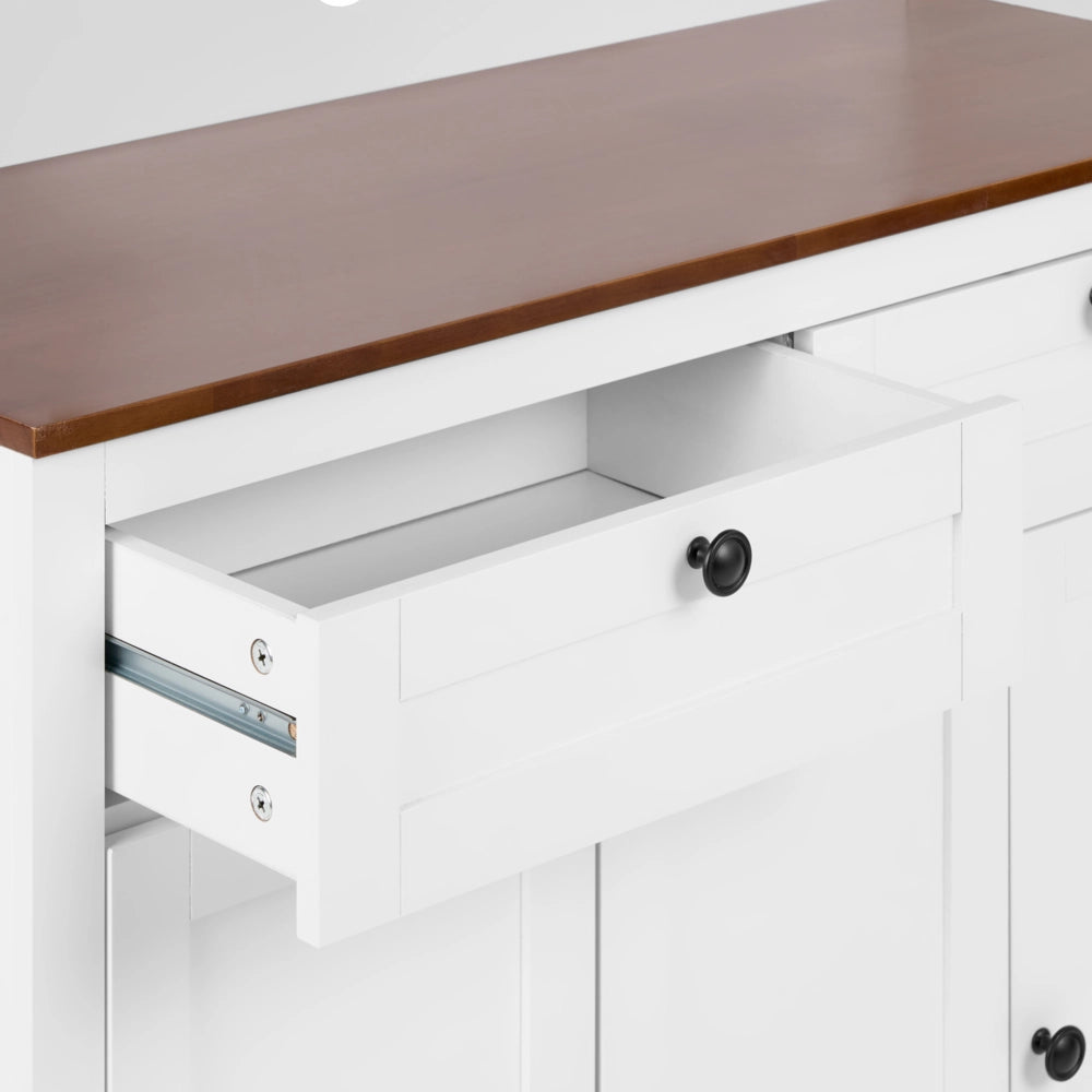 Credenza bianca in MDF con vetrina e alzatina, buffet da cucina, in stile rustico e cottage