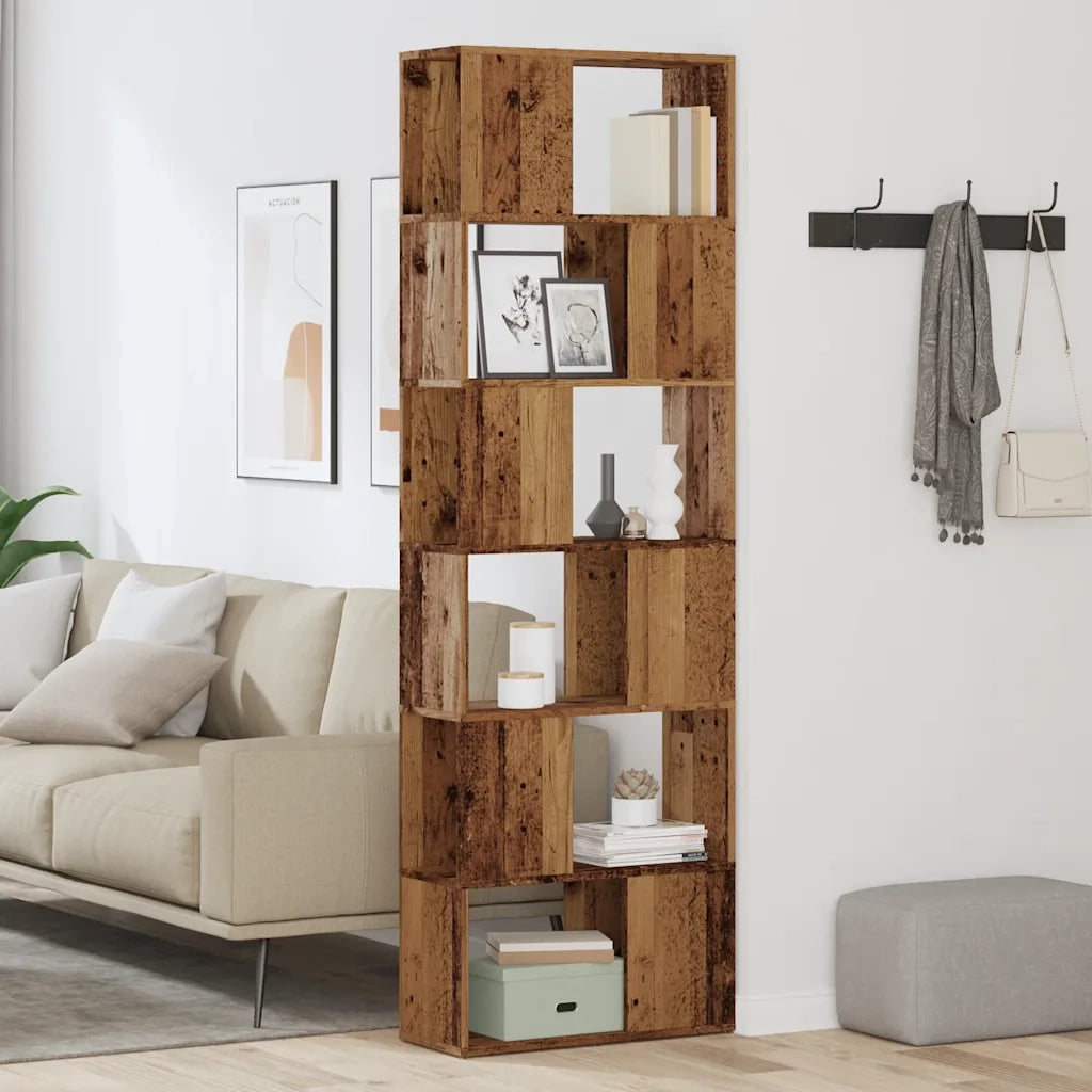 Libreria Divisorio-Scaffale per Libri-Mobile di Stoccaggio Stanza Legno Antico 60x24x186 cm