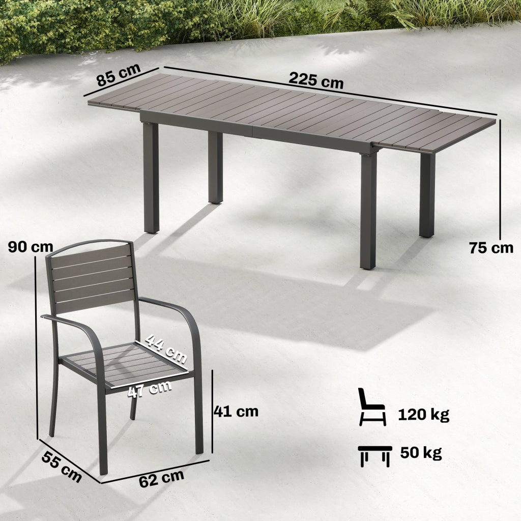 Set Pranzo Estensibile Esterni 9 Pezzi, Tavolo Alluminio, 8 Sedie, Grigio