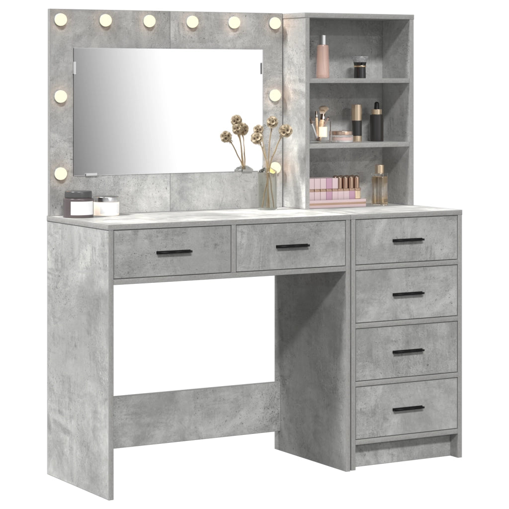 Set di Toeletta a 2 Pezzi con LED in Legno Ingegnerizzato Grigio