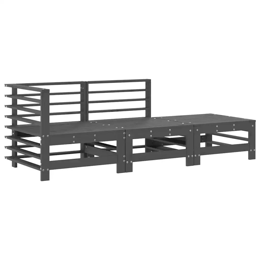 Set Divani da Giardino 3pz | Set Salotto da Giardino con Cuscini in Legno Massello Grigio