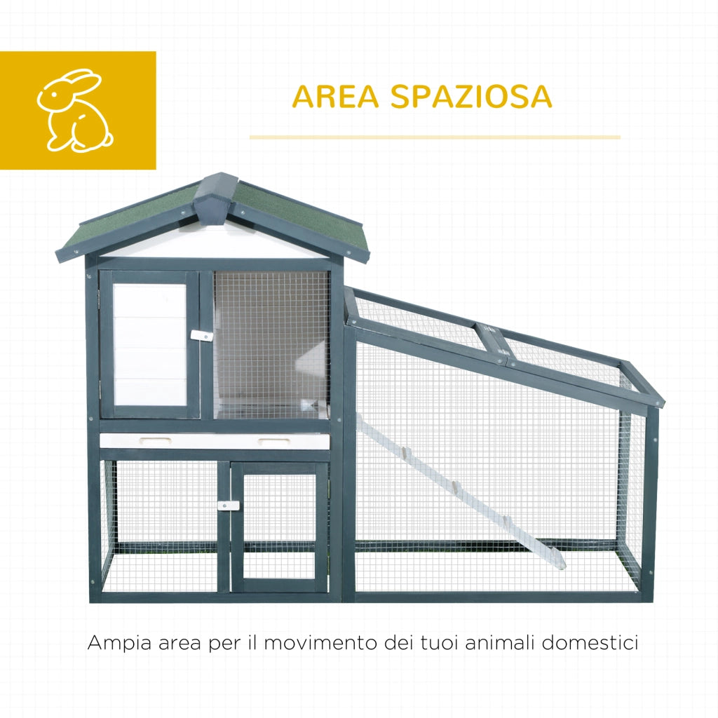 Gabbia per Conigli 2 Piani ¨C Xylo ¨C Legno Abete Verde e Bianco 140x65x100cm