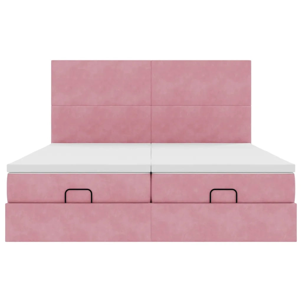 vidaXL Struttura Letto Pouf con Materassi Rosa 200x200 cm Velluto