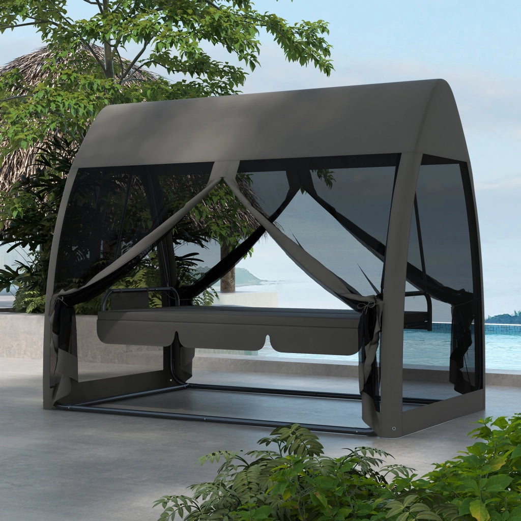 Dondolo da giardino 3 posti con cuscini e tendalino ¨C zephmum ¨C grigio 240x140x197 cm