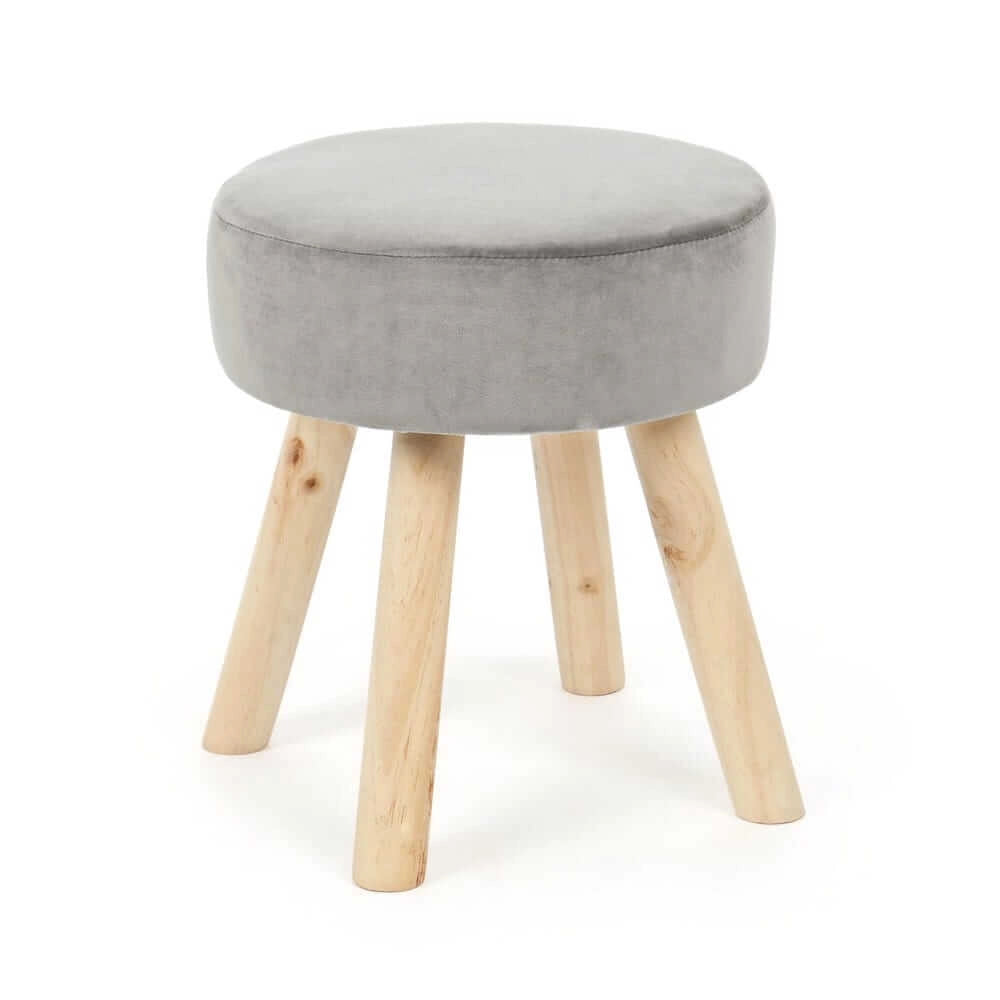 Set di 2 Sgabelli Rotondi in Velluto con Gambe in Legno - MIREILLE