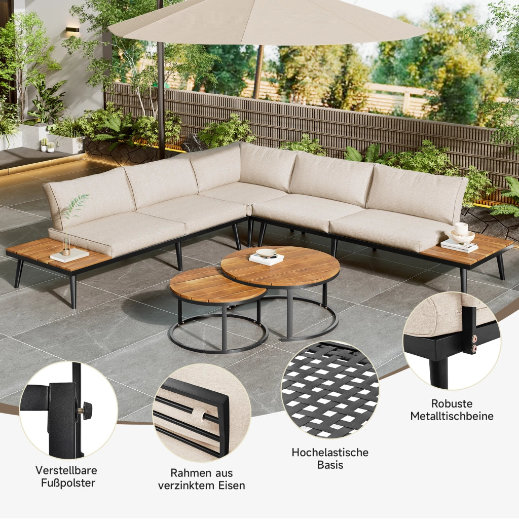 Set sedie sdraio giardino 5-6 persone: set pranzo terrazzo/balcone; 6 pezzi; 2 Divanooi 2 posti + 2 poltrone + 2 tavolini; beige