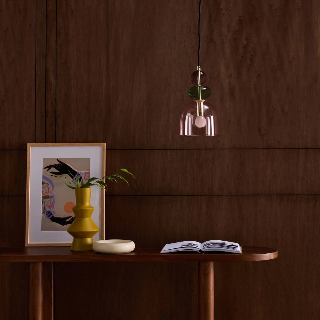 Lampada a sospensione in vetro, ø15cm, rosa