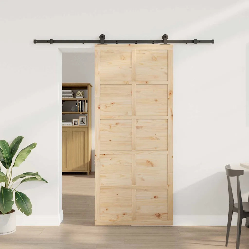 Porta scorrevole Naturale 100 x 208 cm Legno Massello di Pino 3381176