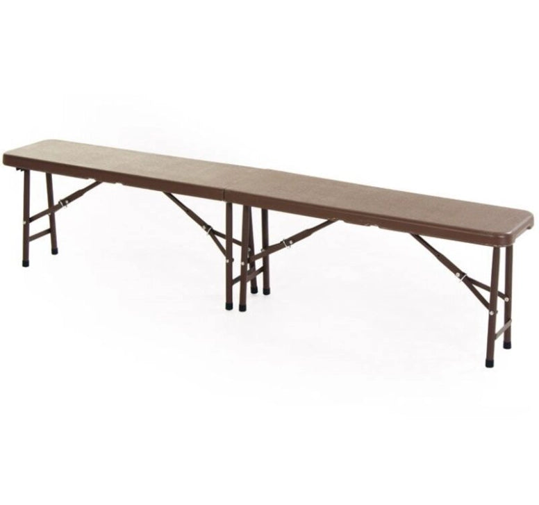 VERDELOOK | Panca Pieghevole, 183x28 H44 cm, Marrone, Catering, Birreria, in Plastica HDPE con Struttura in Metallo Verniciato, Facile da Trasportare, da Giardino e Eventi