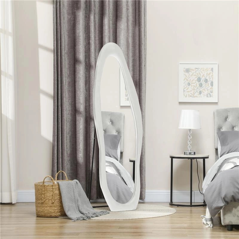 SPECCHIO A FIGURA INTERA CON CORNICE ONDULATA IN VELLUTO SPECCHIO DA TERRA E DA PARETE 160X50 CM BIANCO