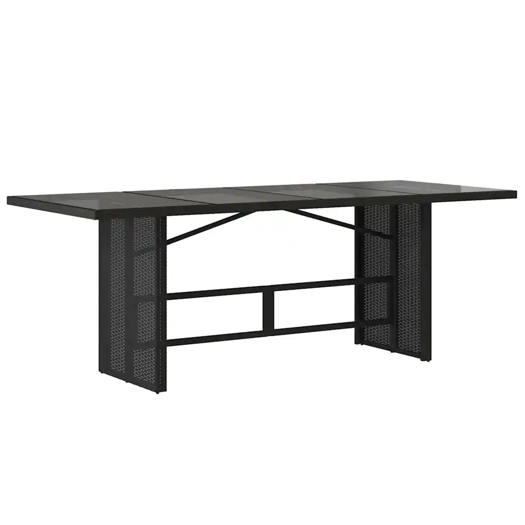 Tavolo da Giardino Piano in Vetro Nero 190x80x74 cm Polyrattan 365304