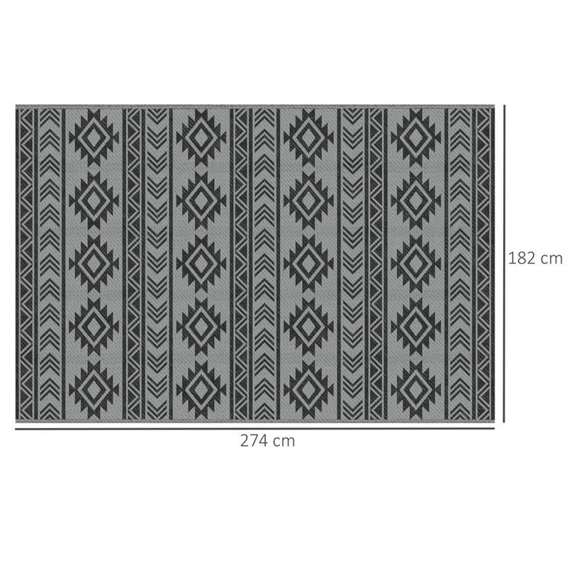 TAPPETO MODERNO PER ESTERNI NERO E GRIGIO IN PP CON DESIGN REVERSIBILE E PIEGHEVOLE, 182X274 CM