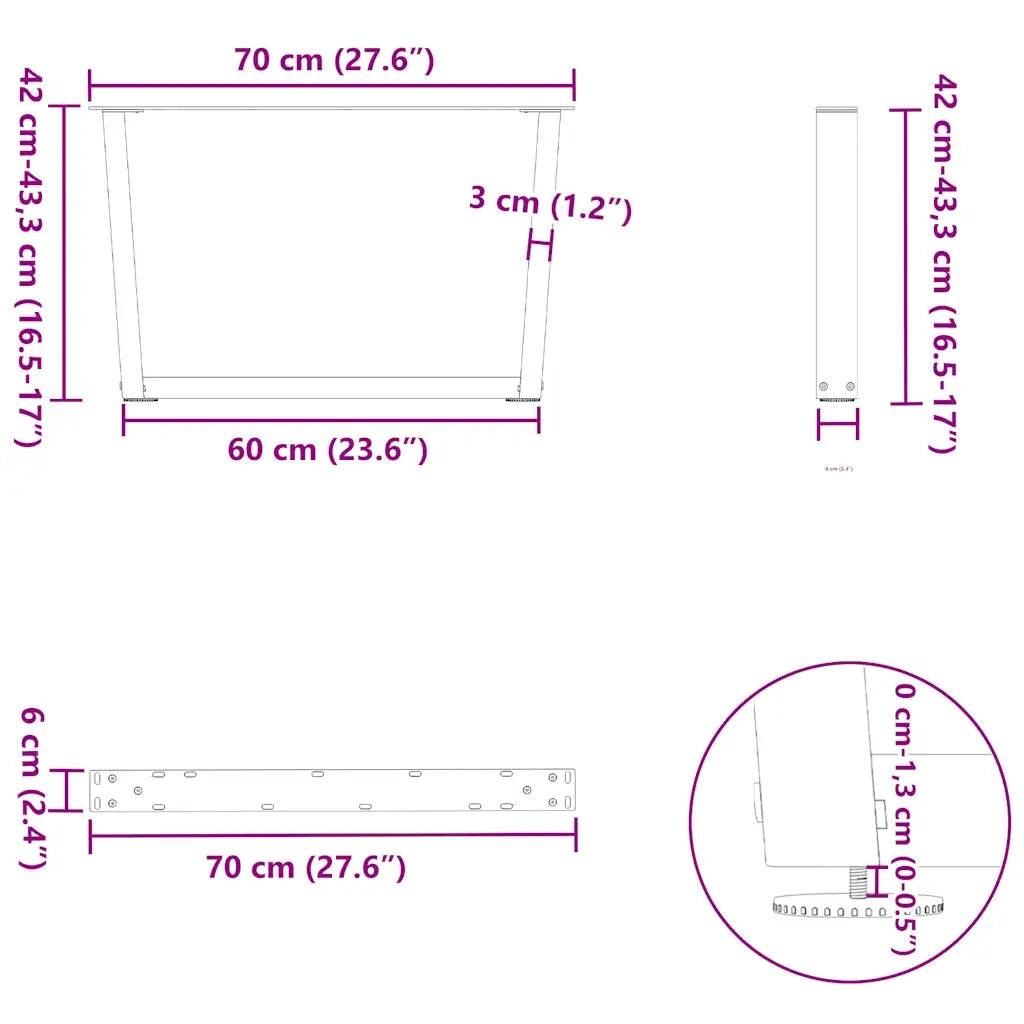 Gambe per Tavolino da CaffÃ¨ a Forma di V 2 pz Antracite 70x(42-43,3) cm Acciaio