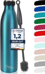 Fiaschi in acciaio inossidabile, 350 ml, 500 ml, 750 ml, 1 litro, 1,5 litri termos, fiaschi inclinati per acqua, termos liberi da zucchero, termos a doppia parete, adatti per bevande gassate + spazzola per pulizia (grande, 1,5 litri)