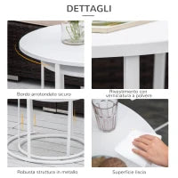 Set 2 Tavolini da Salotto e Giardino Salvaspazio Sovrapponibili, Tavolini da Caffè in Ferro, Bianco