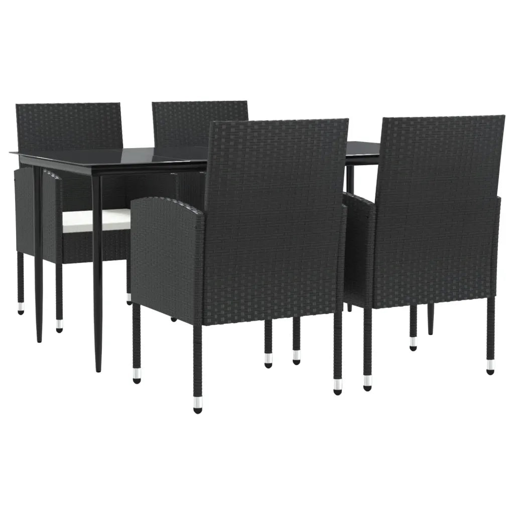 Set da Pranzo da Giardino 5 pz Nero in Polyrattan e Acciaio