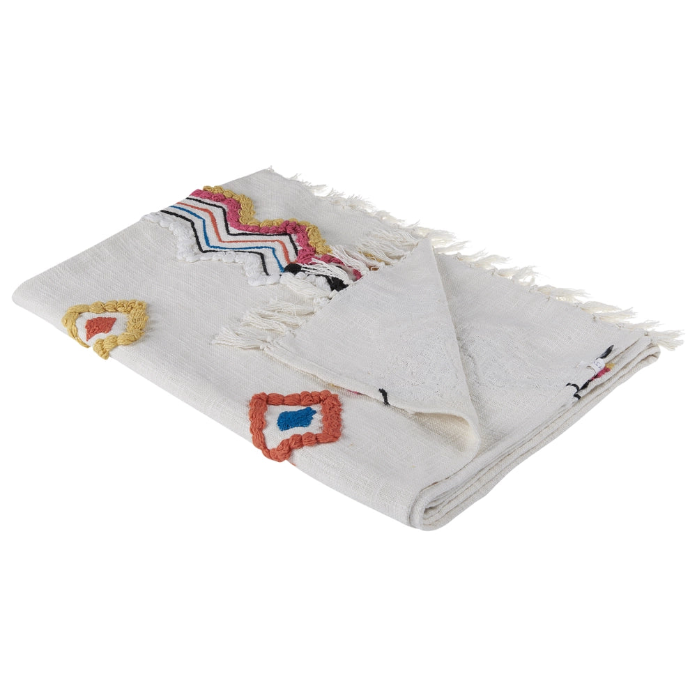 Coperta in cotone beige e rosa 130 x 180 cm copriletto in ricamo fatto a mano con motivo lama accogliente con nappe