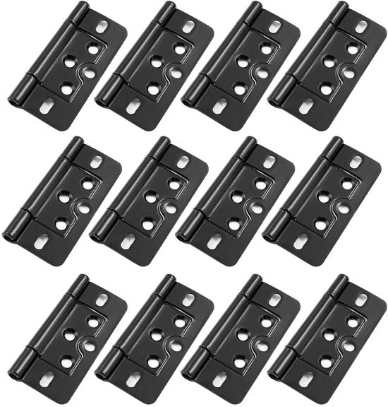 Set da 12 pezzi di cardini neri da 7,6 cm (3 pollici) senza foro di inserimento adatto per armadi in acciaio e armadi a muro moderni.