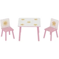 Set Arredo Cameretta con Tavolo e 2 Sedie per Bambini da 3-8 Anni con Fantasia a Stelle, Rosa